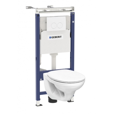 Geberit Delta, Унитаз подвесной с инсталляцией и кнопкой, 458.122.2U.1