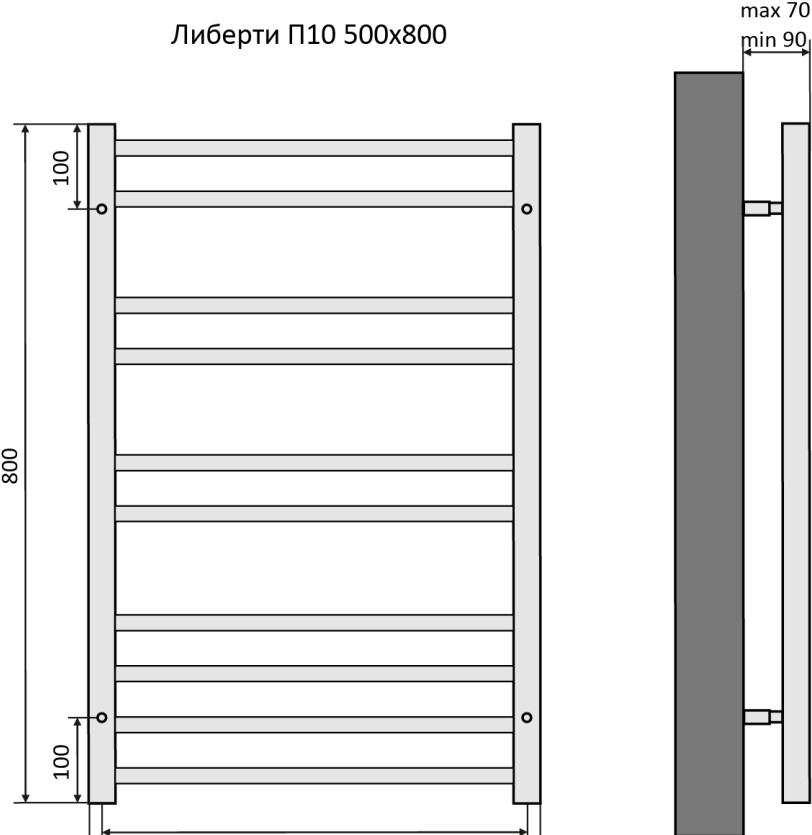 Полотенцесушитель водяной - Aquatek, Либерти, 9x50x80 см, AQ RR1080CH