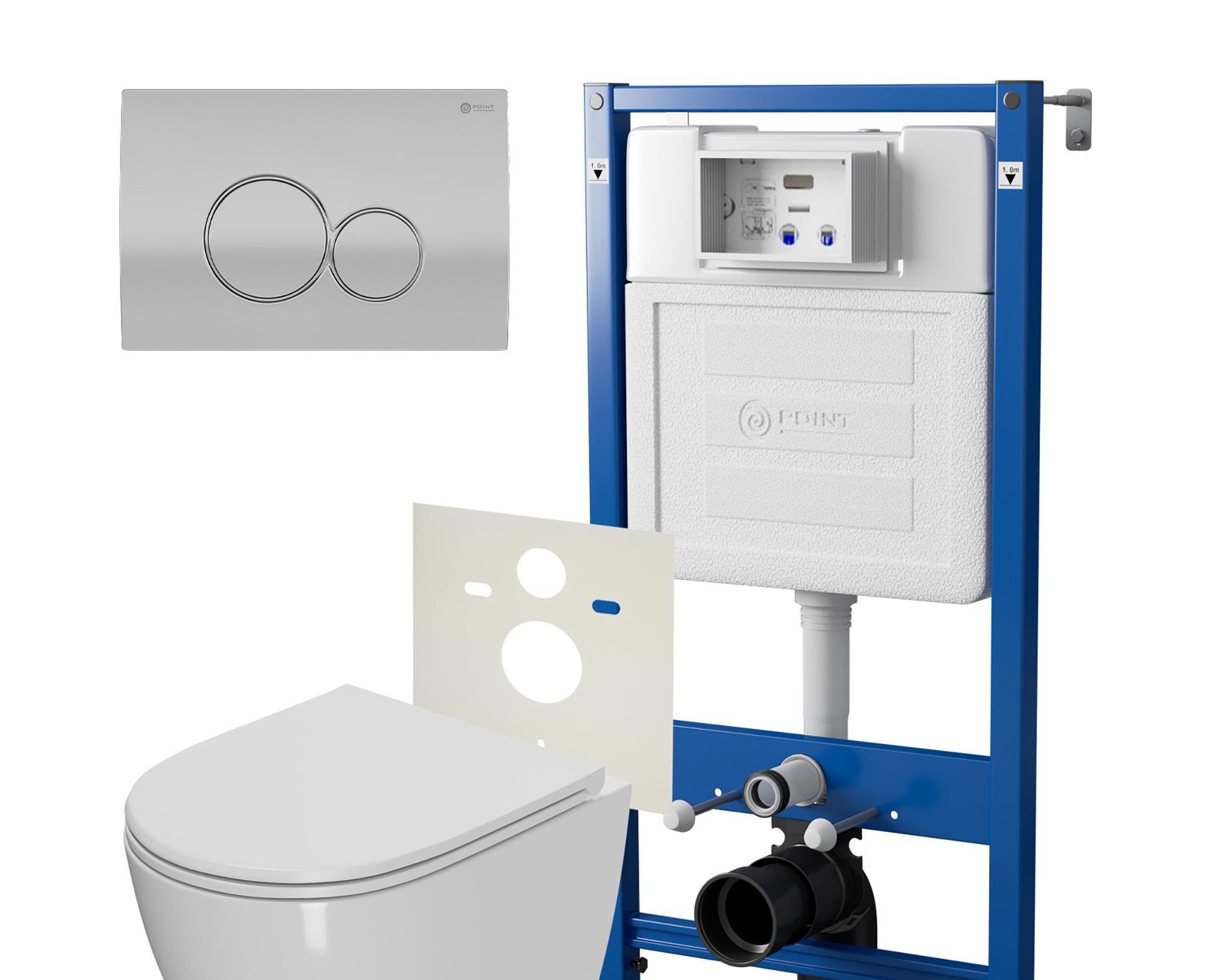 Point Элемент, Унитаз подвесной с инсталляцией и кнопкой, PN48334SC