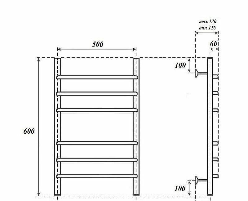 Полотенцесушитель водяной - Point, Венера, 13x53.2x60 см, PN07156