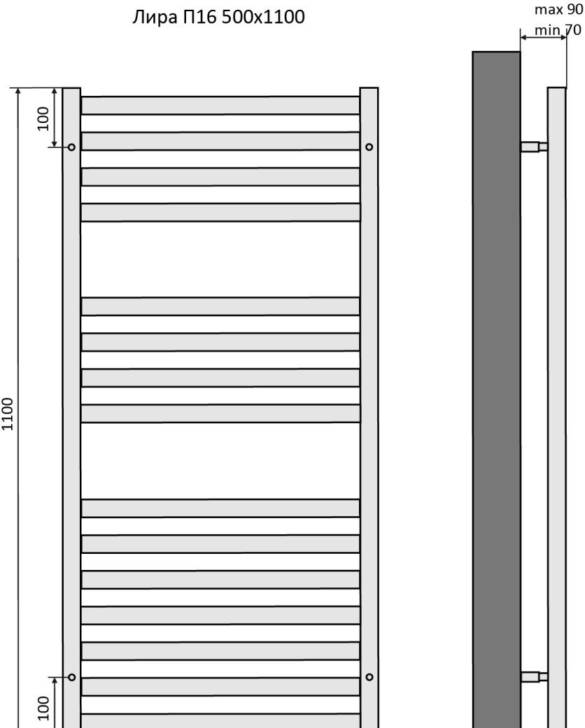 Полотенцесушитель водяной - Aquatek, Лира, 9x50x110 см, AQ KP1610CH