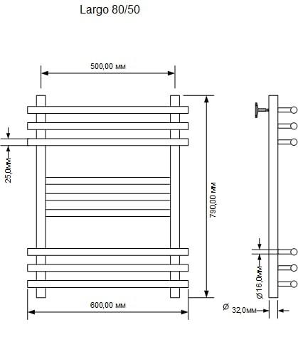 Полотенцесушитель водяной - Aquanet, Largo, 50x80 см, 00266745