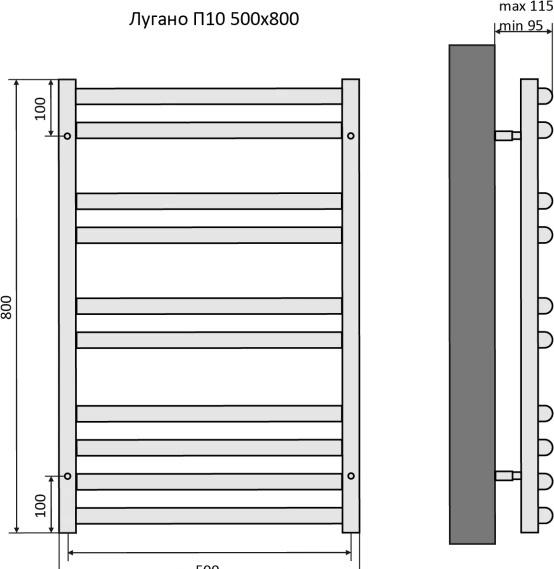 Полотенцесушитель водяной - Aquatek, Лугано, 9x50x80 см, AQ DOC1080CH