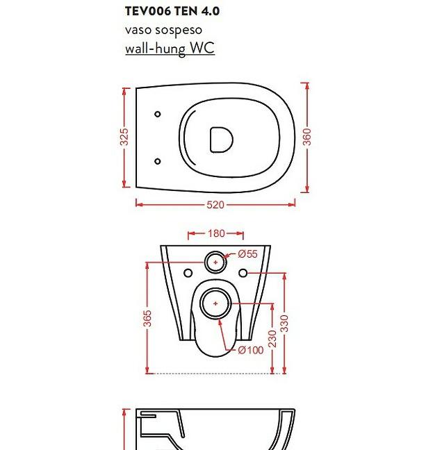 ArtCeram Ten, Унитаз подвесной, TEV006 01 00