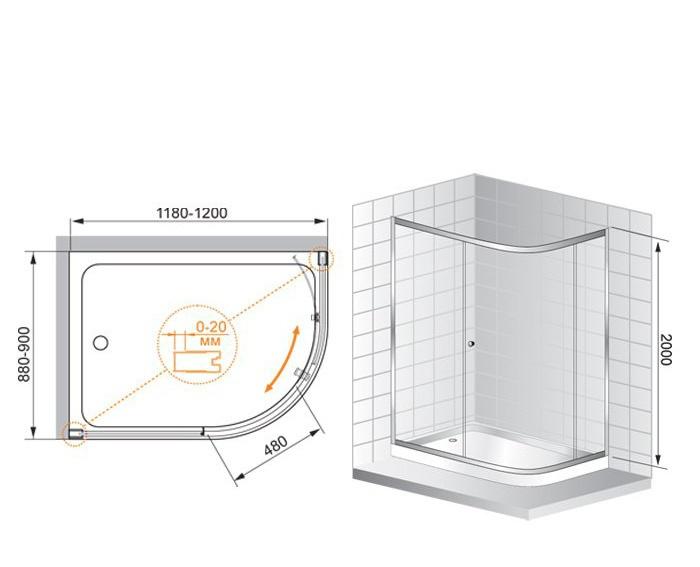 Душевой уголок - Cezares, Anima, 120x90x200 см, ANIMA-RH-2-120/90-C-Cr-R / ANIMA-W-RH-2-120/90-C-Cr-R