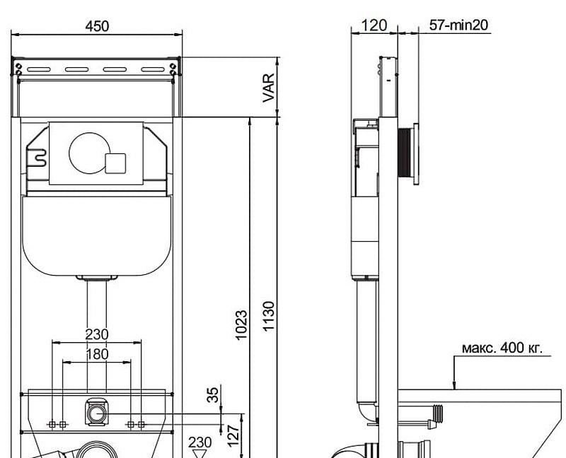 Инсталляция для унитаза - Aquanika, Basic, 12x45x113 см, 10.702.45B.02.10
