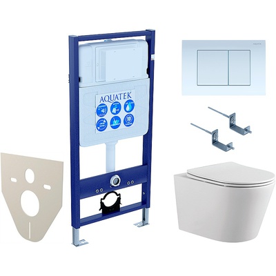 Aquatek Вега, Унитаз подвесной с инсталляцией и кнопкой, Set AQUATEK ВЕГА-009 4в1