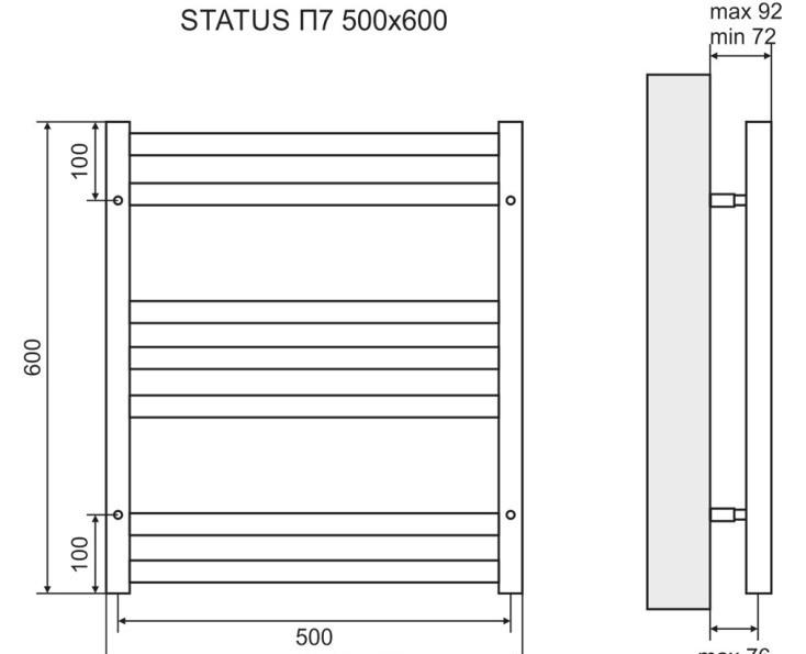 Полотенцесушитель водяной - Lemark, Status, 7x50x60 см, LM44607BR