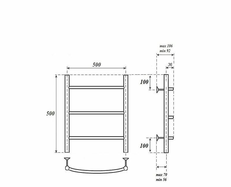Полотенцесушитель водяной - Point, Афина, 10.6x53.2x50 см, PN04155