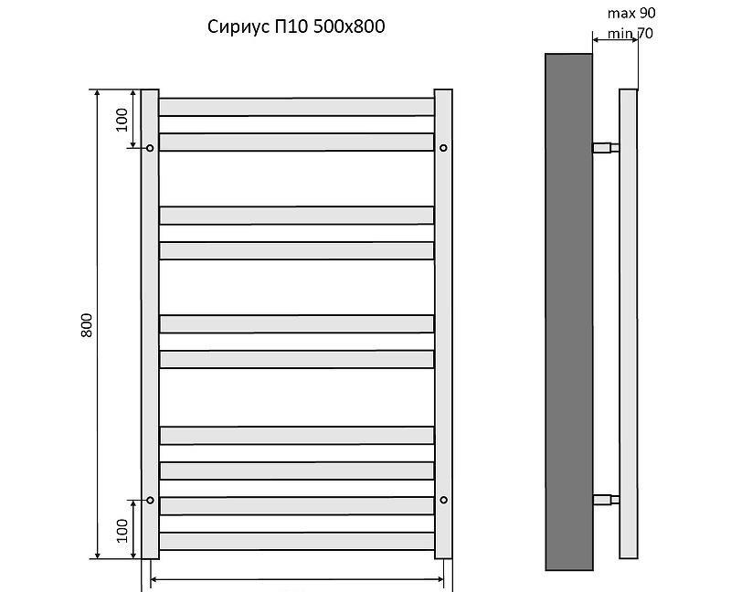 Полотенцесушитель водяной - Aquatek, Сириус, 9x53x80 см, AQ DP1080CH / DP1080CH