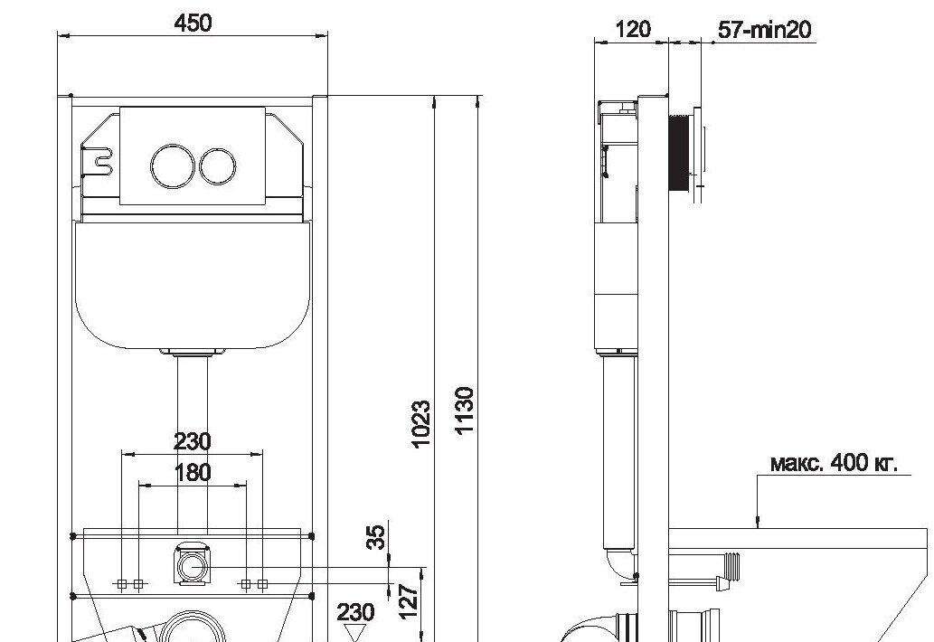Инсталляция для унитаза - Aquanika, Basic, 12x45x113 см, 10.702.450.02.05W