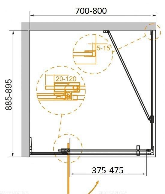 Душевой уголок - Cezares, Slider AH 1, 90x80x195 см, SLIDER-AH-1-90-70/80-BR-NERO
