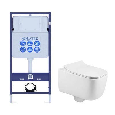 Aquatek Лугано, Унитаз подвесной с инсталляцией и кнопкой, SET AQUATEK ЛУГАНО