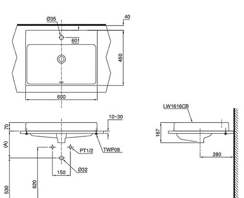 Раковина - Toto, MH, 46x60x16.7 см, L1616C
