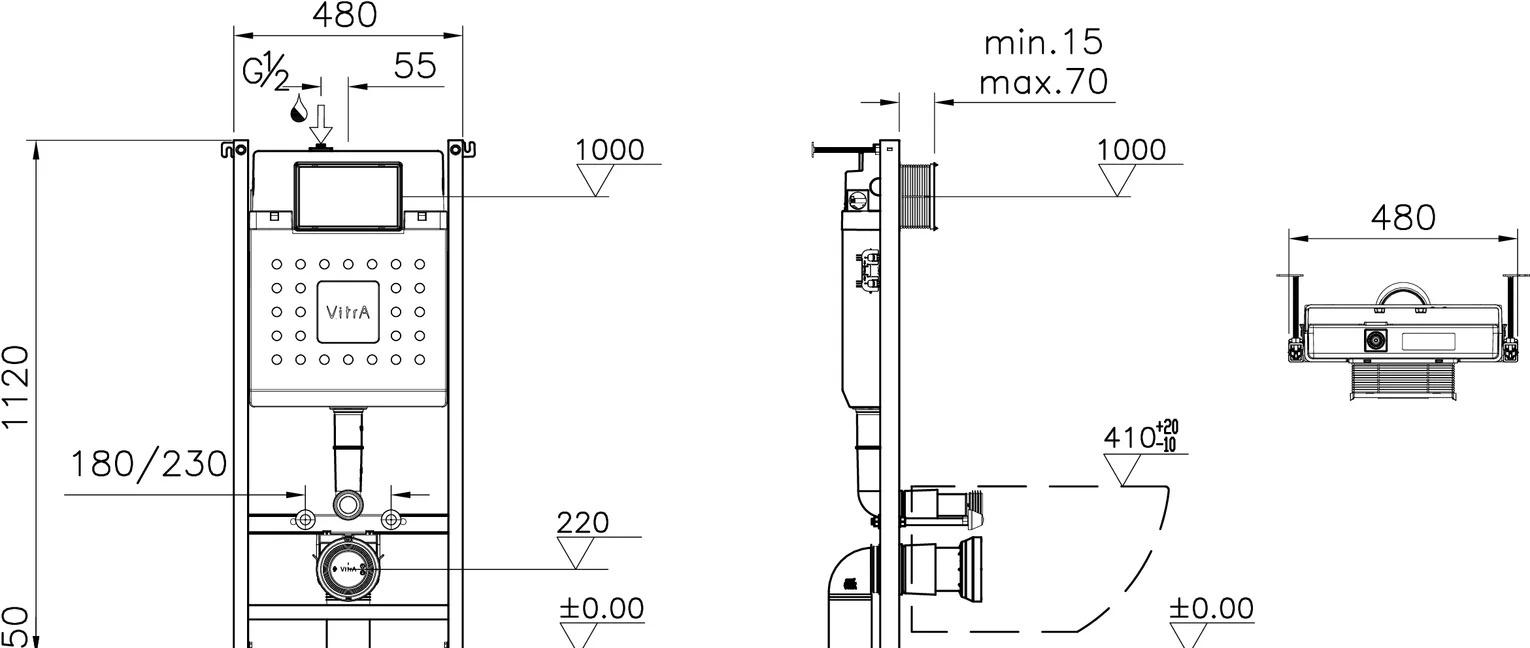 Vitra без коллекции, Унитаз подвесной с инсталляцией и кнопкой, 10/1/5/3-41