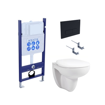 Aquatek Каир, Унитаз подвесной с инсталляцией и кнопкой, SET AQUATEK КАИР-14-017