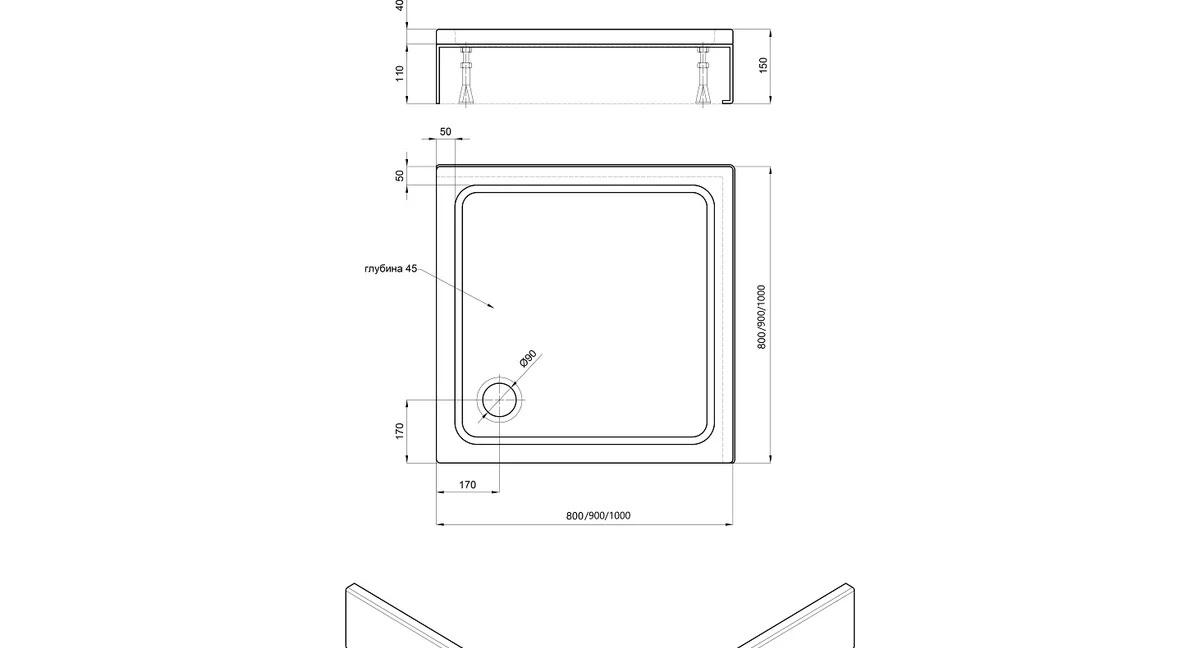Душевой поддон - Aquatek, без коллекции, 80x80x15 см, DPA-0000008