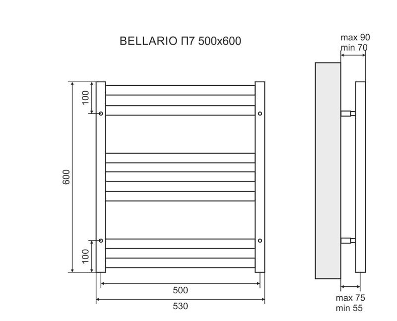 Полотенцесушитель водяной - Lemark, Bellario, 7x53.2x60 см, LM68607
