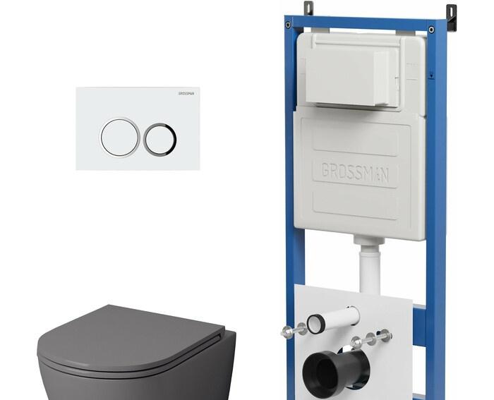 Grossman без коллекции, Унитаз подвесной с инсталляцией и кнопкой, 97.4455GMS.01.000