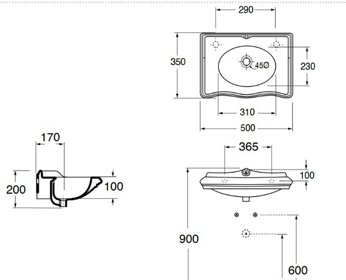 Раковина - Azzurra, Jubilaeum, 35x50x20 см, JULS0503500MBI/(JUB200/50 bi)*1sx