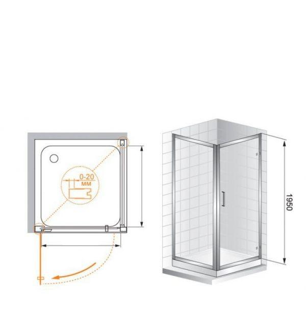 Душевой уголок - Cezares, Porta, 90x100x195 см, PORTA-D-AH-1-90/100-C-Cr / PORTA-AH-1-90/100-C-Cr