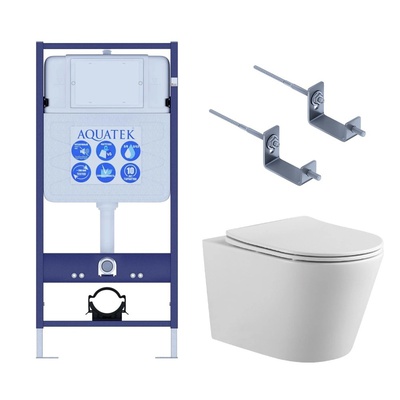 Aquatek Вега, Унитаз подвесной с инсталляцией и кнопкой, Set AQUATEK ВЕГА-KKI2