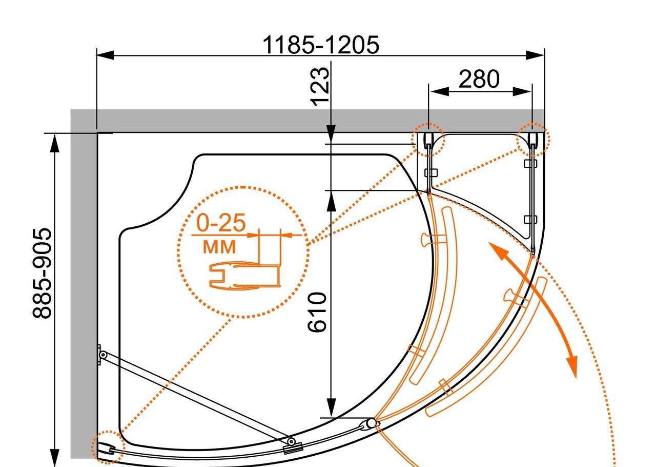 Душевой поддон - Cezares, Triumph, 90x120x15 см, TRAY-A-TRIUMPH-RH-120/90-15-W-R