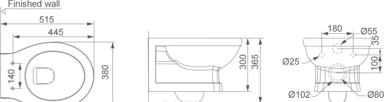 Tece без коллекции, Унитаз подвесной с инсталляцией и кнопкой, 967-W