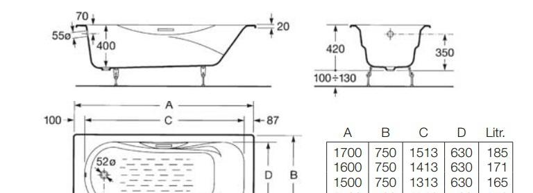 Roca Malibu, Чугунная ванна, 2333G0000