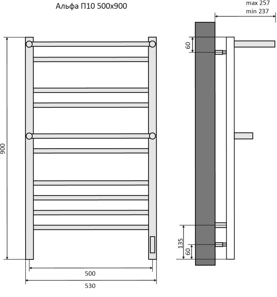 Полотенцесушитель электрический - Aquatek, Альфа, 25.7x50x90 см, AQ EL RRP1090CH