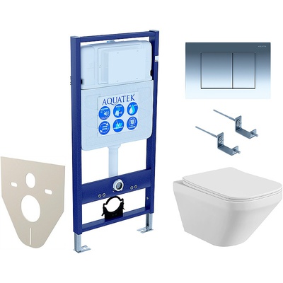 Aquatek Лира, Унитаз подвесной с инсталляцией и кнопкой, SET AQUATEK ЛИРА-010 4в1