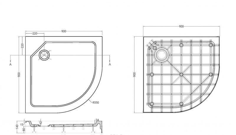Душевой поддон - Cezares, Tray, 90x90x15 см, TRAY-SMC-R-90-550-150-W / SMC-R-90-550-150-W