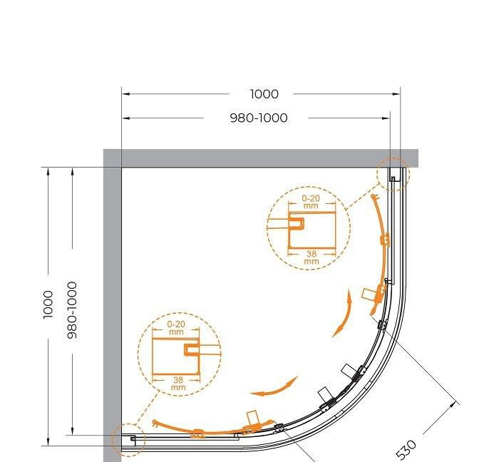 Душевой уголок - Cezares, Relax 304, 100x100x200 см, RELAX-304-R-2-100-C-BORO