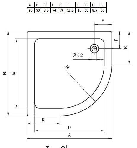 Душевой поддон - Riho, без коллекции, 90x90x8.5 см, DA19 / DA1900500000000