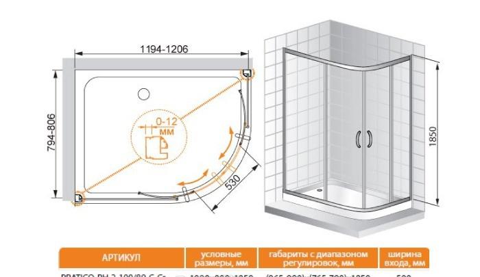 Душевой уголок - Cezares, Pratico, 90x120x185 см, PRATICO-RH-2-120/90-C-Cr / PRATICO-RH-2-120/90-C-Cr-L
