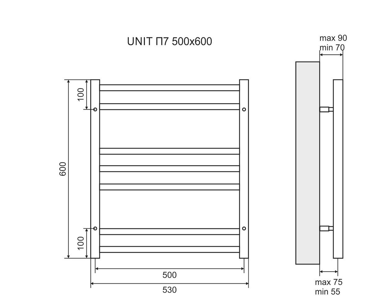 Полотенцесушитель электрический - Lemark, Unit, 9.5x50x60 см, LM45607EBL