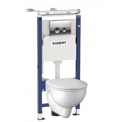 Geberit Delta, Унитаз подвесной с инсталляцией и кнопкой, 458.122.NE.1