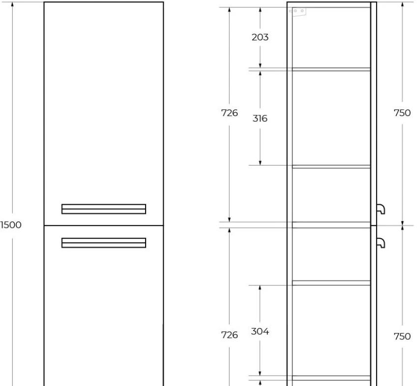 Cezares без коллекции, Шкаф-пенал, ECO-1500-2A-SC-BL