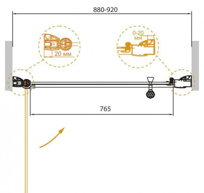 Душевая дверь - Cezares, Giubileo, 90x195 см, GIUBILEO-B-11-90-CP-Br-R