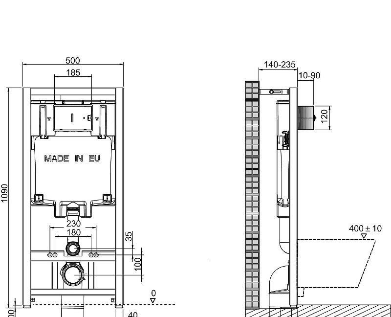 Villeroy&Boch O.Novo, Унитаз подвесной с инсталляцией и кнопкой, IS90138.801900