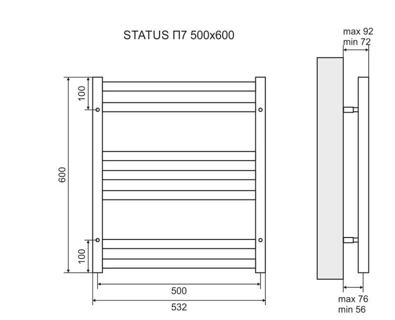 Полотенцесушитель водяной - Lemark, Status, 7.2x53.2x60 см, LM44607
