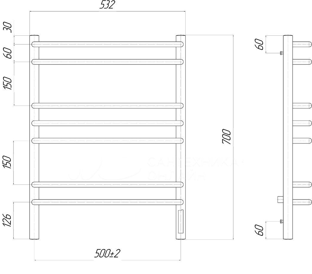 Полотенцесушитель электрический - Lemark, Luna, 13.2x53.2x70 см, LM41707Z