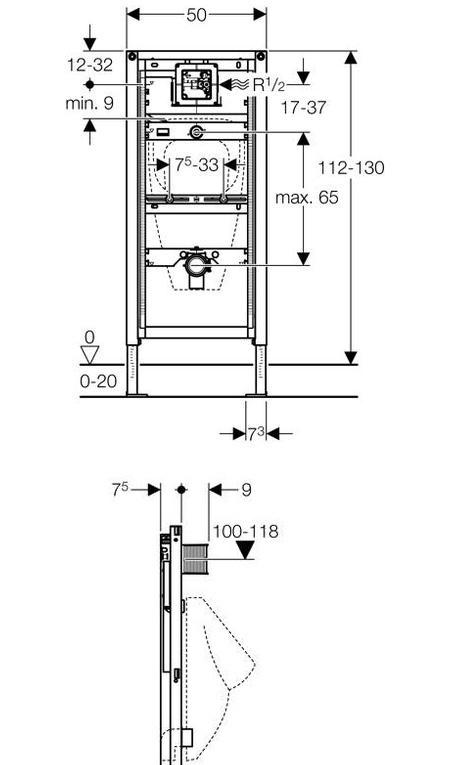 Инсталляция для писсуара - Geberit, Duofix, 7.5x50x112 см, 111.616.00.1