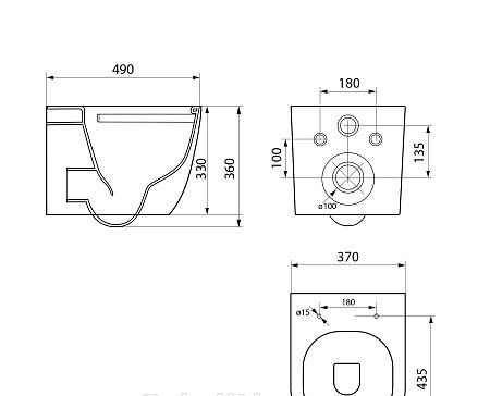 Point Элемент, Унитаз подвесной с инсталляцией и кнопкой, PN48339BM