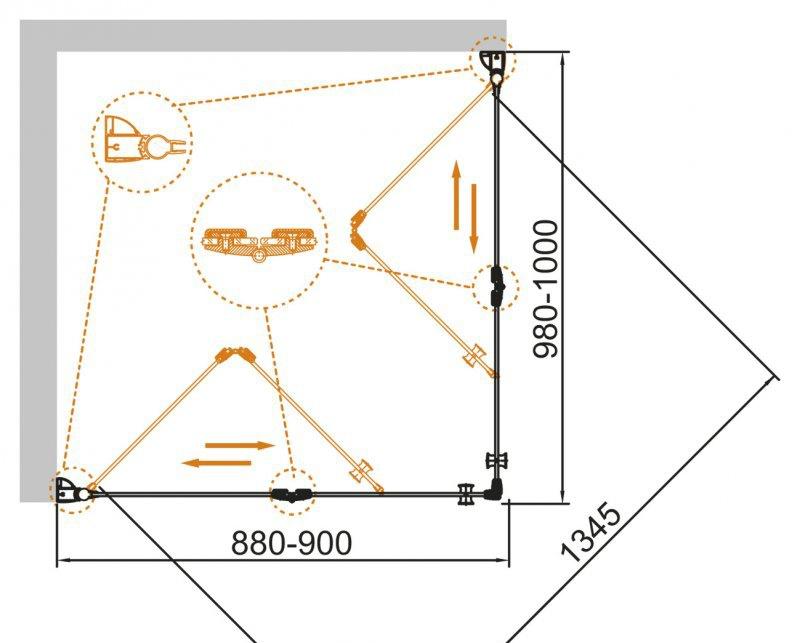 Душевой уголок - Cezares, Eco, 90x100x195 см, ECO-O-ASH-2-90/100-C-Cr