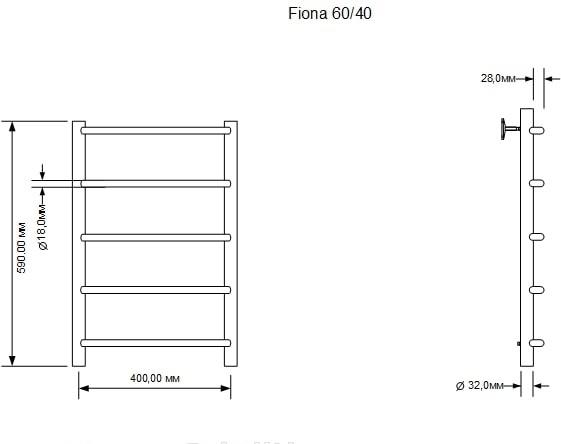 Полотенцесушитель водяной - Aquanet, Fiona, 40x60 см, 00266735
