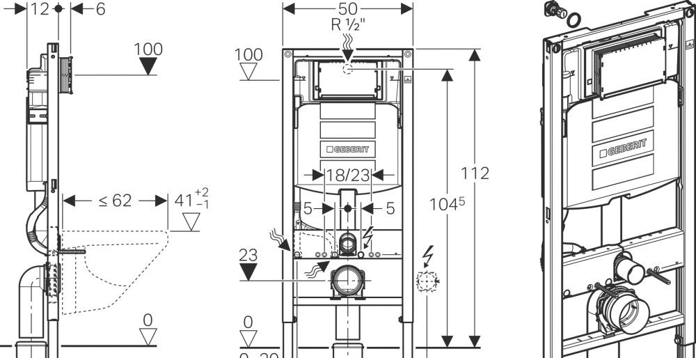 Geberit iCon, Унитаз подвесной с инсталляцией и кнопкой, 500.300.01.I