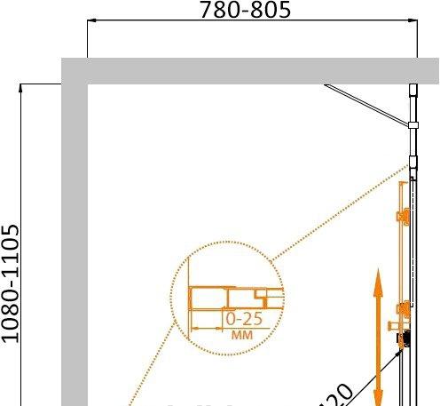 Душевой уголок - Cezares, Molveno, 80x110x195 см, MOLVENO-AH-21-80+30-C-Cr-IV