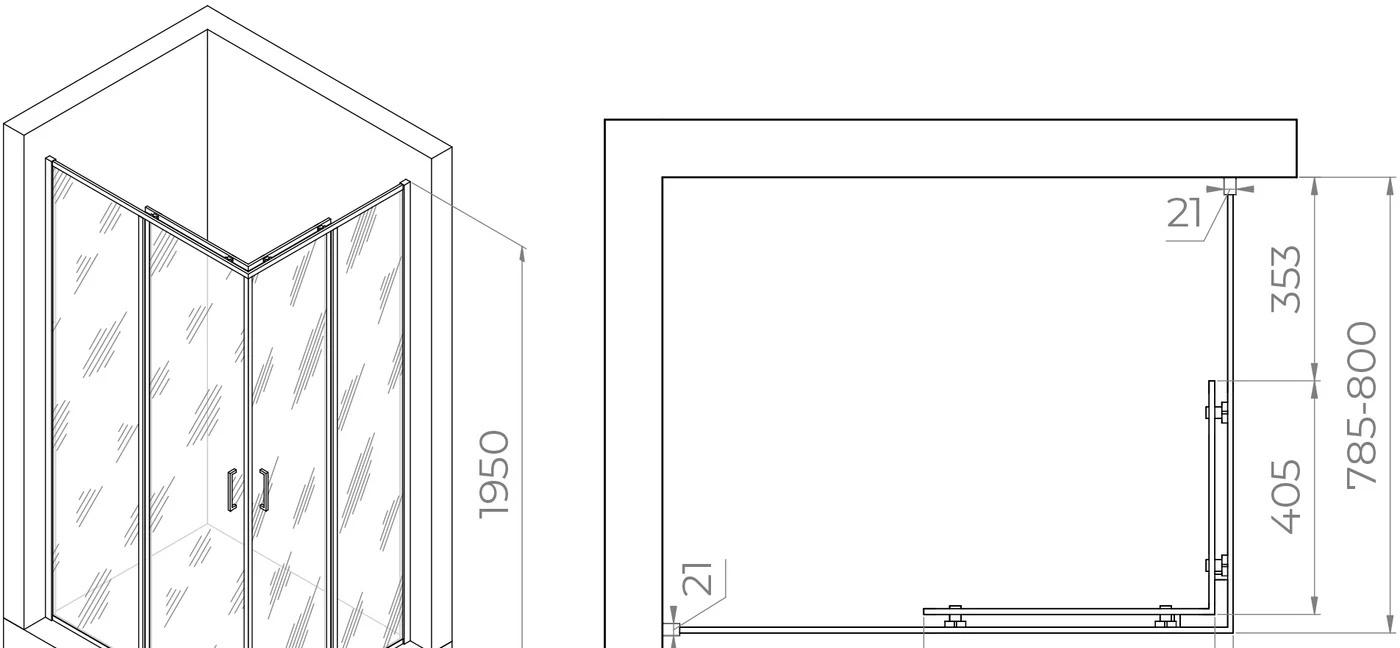 Душевой уголок - RGW, Passage, 80x100x195 см, 3508104080-14