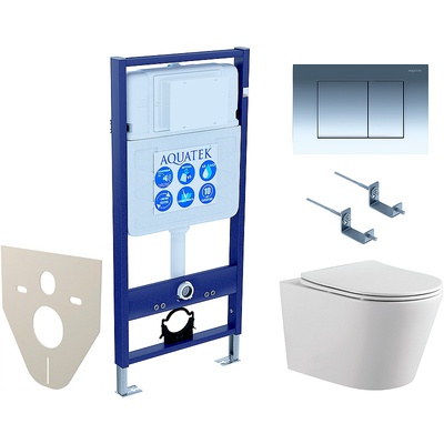 Aquatek Вега, Унитаз подвесной с инсталляцией и кнопкой, Set AQUATEK ВЕГА-010 4в1